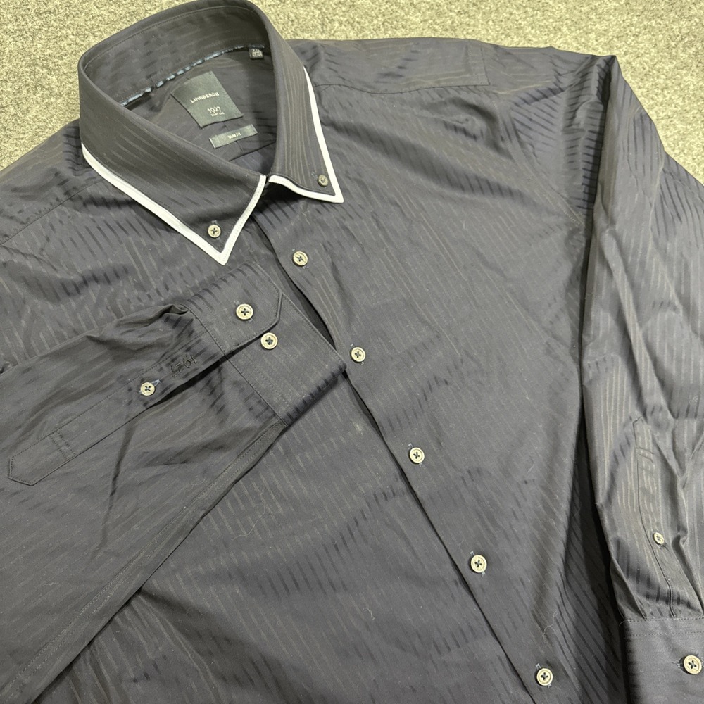 Lindbergh 1927 Slim Fit Button-Up Shirt XXL Blue Striped Contrast Collar